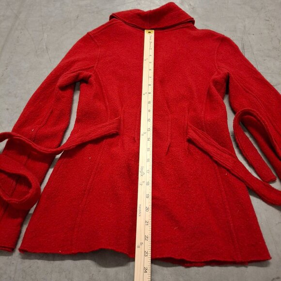 Cabi Red Shawl Collar Open Front Belted Knit Cardigan Merino Wool Sweater SM - Picture 10 of 12